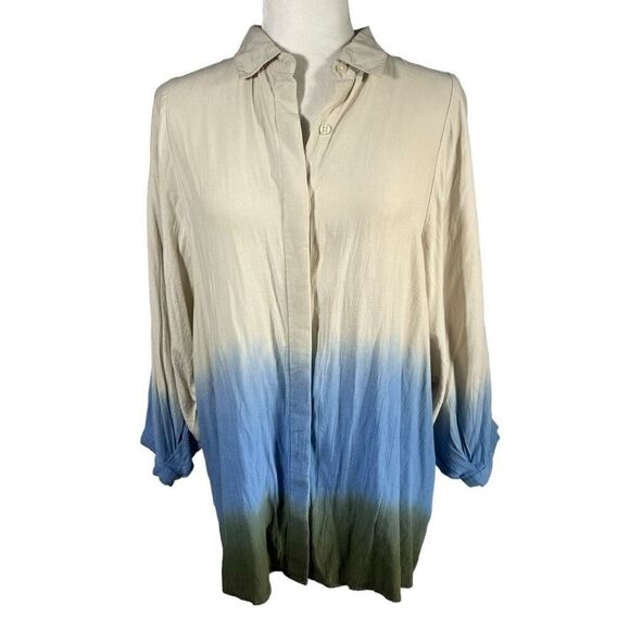 Rachel Comey Women's Green Blue Tie-Dye Long Sleeve Button-Down Blouse Small - Picture 1 of 12